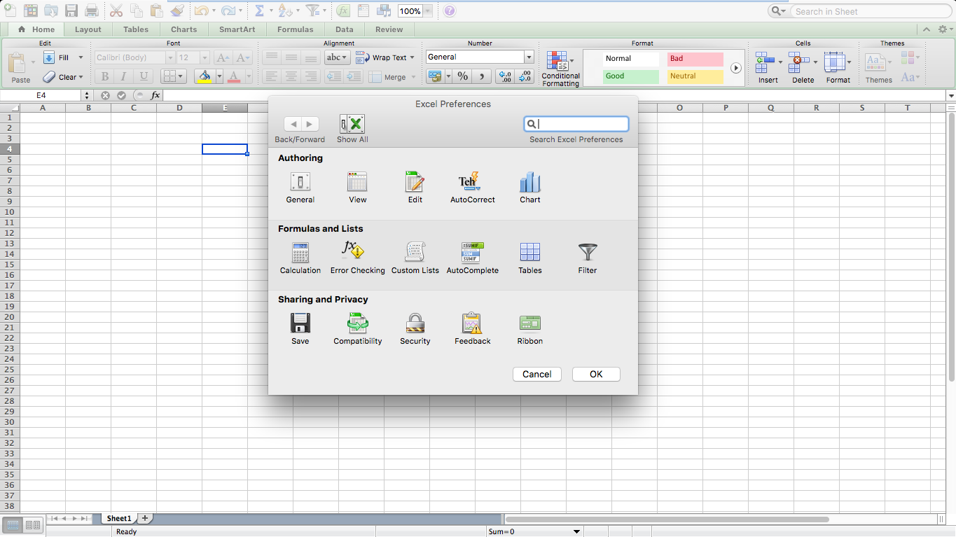 excel for mac differences